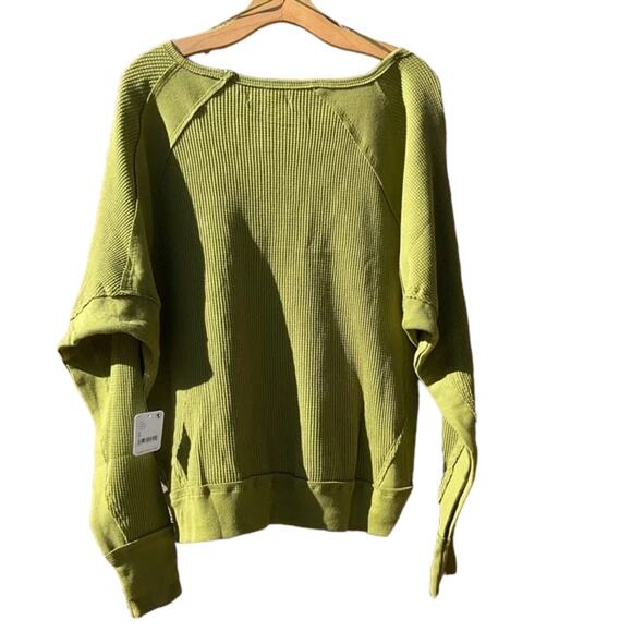 Free People Santa Clara Thermal Top Fern Gully Ribbed Dolman Small MSRP $140 - Picture 2 of 6